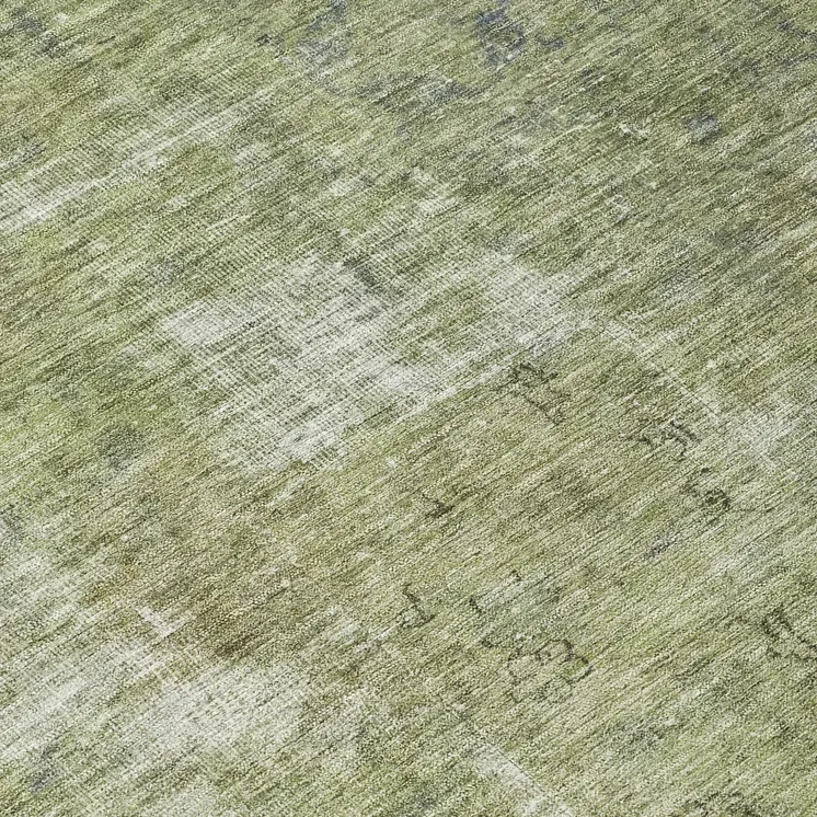 8' Artichoke Green And Beige Round Abstract Washable Indoor Outdoor Area Rug