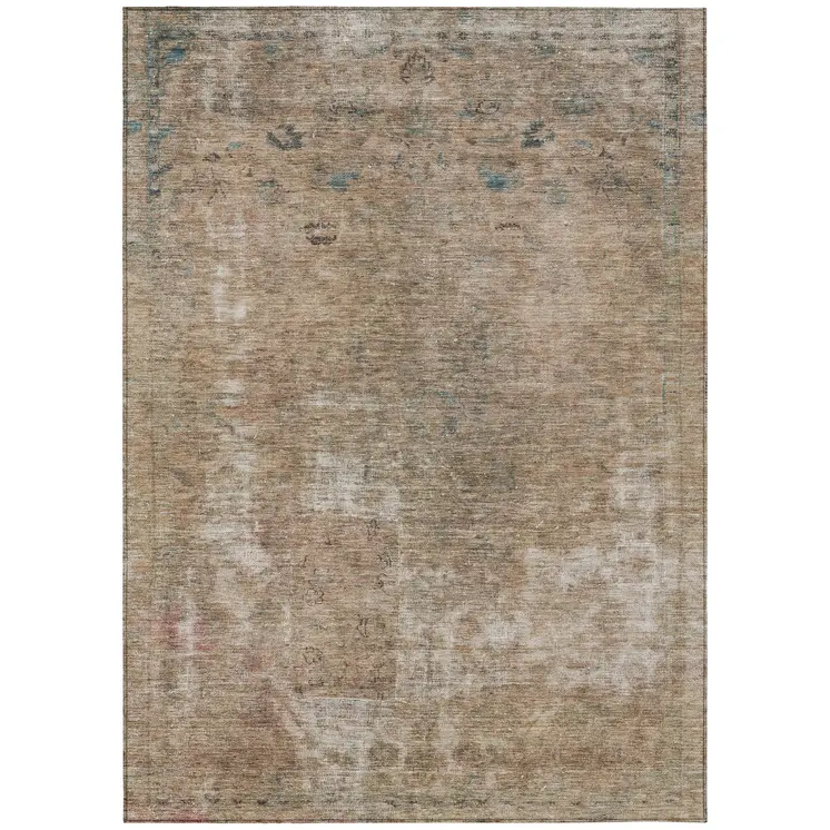 3' X 5' Beige And Taupe Abstract Washable Indoor Outdoor Area Rug