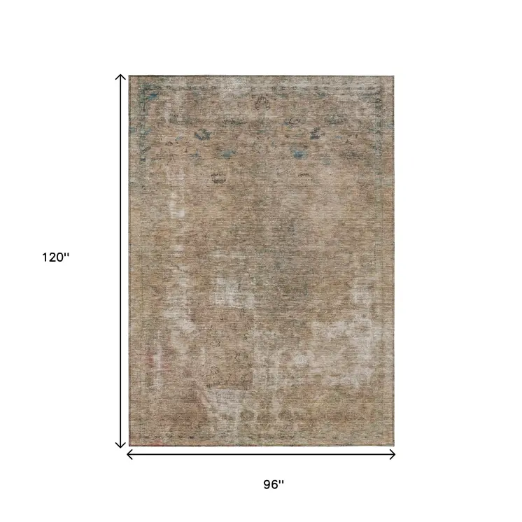 8' X 10' Beige And Taupe Abstract Washable Indoor Outdoor Area Rug