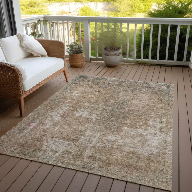 8' X 10' Beige And Taupe Abstract Washable Indoor Outdoor Area Rug