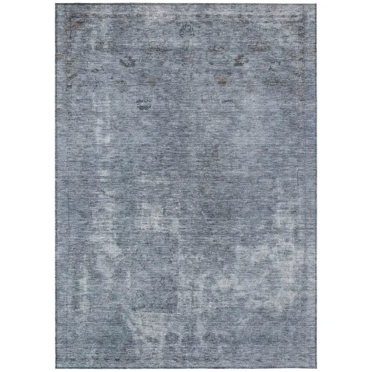 5' X 8' Blue And Gray Abstract Washable Indoor Outdoor Area Rug