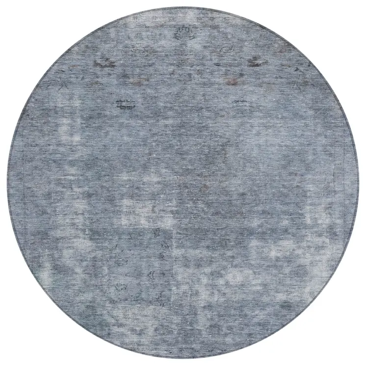 8' Blue And Gray Round Abstract Washable Indoor Outdoor Area Rug