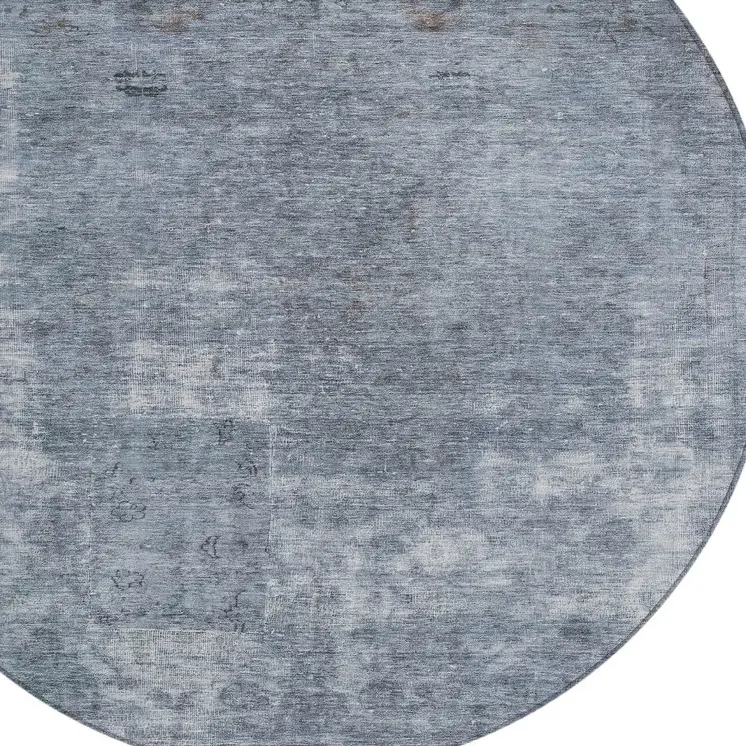 8' Blue And Gray Round Abstract Washable Indoor Outdoor Area Rug