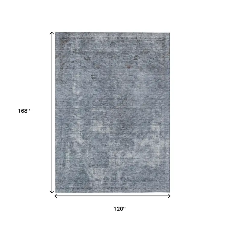 10' X 14' Blue And Gray Abstract Washable Indoor Outdoor Area Rug