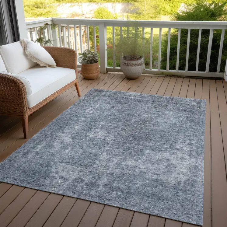 10' X 14' Blue And Gray Abstract Washable Indoor Outdoor Area Rug