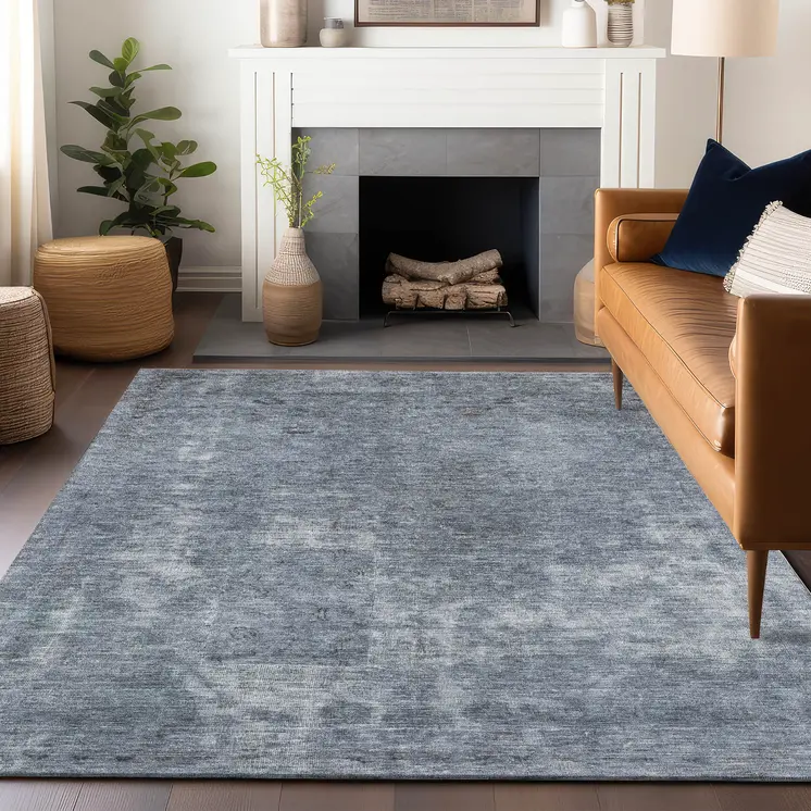 10' X 14' Blue And Gray Abstract Washable Indoor Outdoor Area Rug