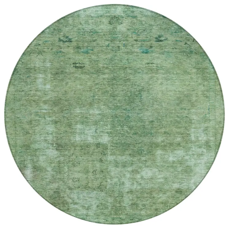 8' Sage And Mint Green Round Abstract Washable Indoor Outdoor Area Rug
