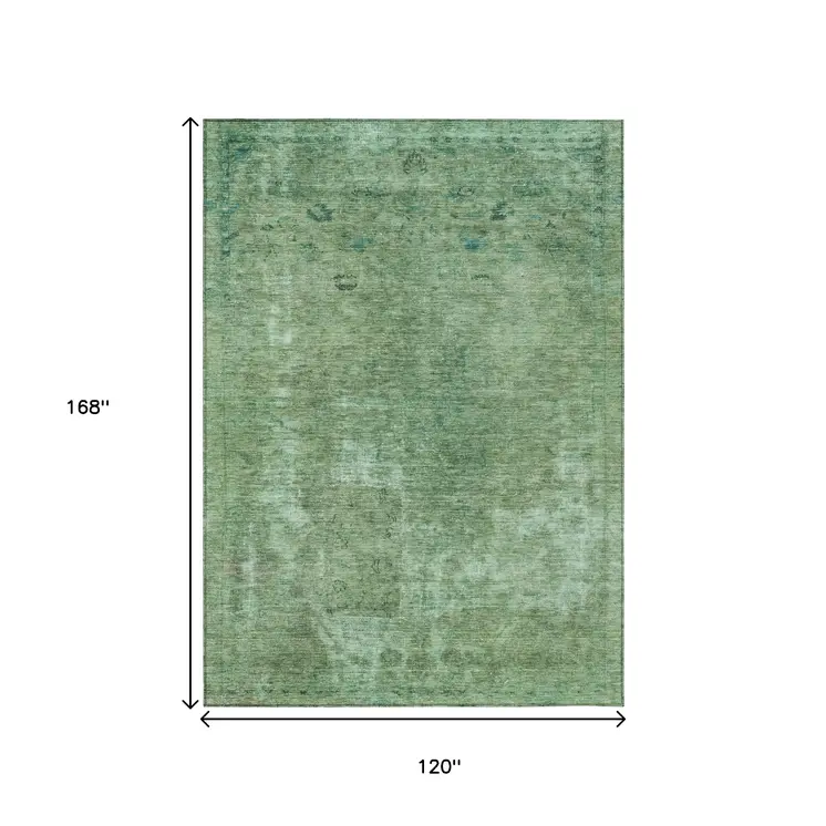 10' X 14' Sage And Mint Green Abstract Washable Indoor Outdoor Area Rug