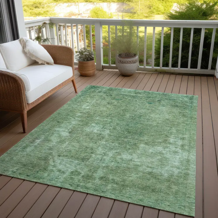 10' X 14' Sage And Mint Green Abstract Washable Indoor Outdoor Area Rug