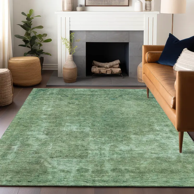 10' X 14' Sage And Mint Green Abstract Washable Indoor Outdoor Area Rug