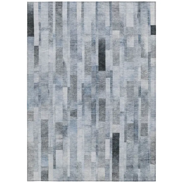 3' X 5' Blue And Gray Striped Washable Indoor Outdoor Area Rug