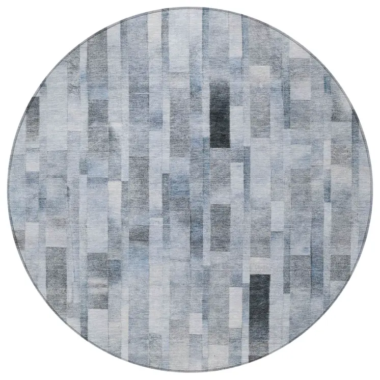 8' Blue And Gray Round Striped Washable Indoor Outdoor Area Rug