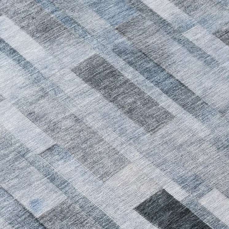 8' Blue And Gray Round Striped Washable Indoor Outdoor Area Rug