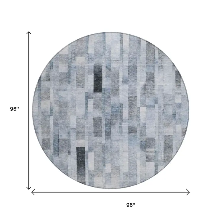 8' Blue And Gray Round Striped Washable Indoor Outdoor Area Rug