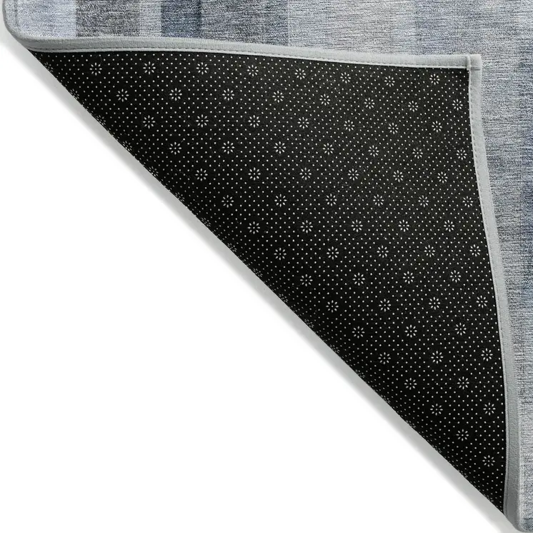 9' X 12' Blue And Gray Striped Washable Indoor Outdoor Area Rug