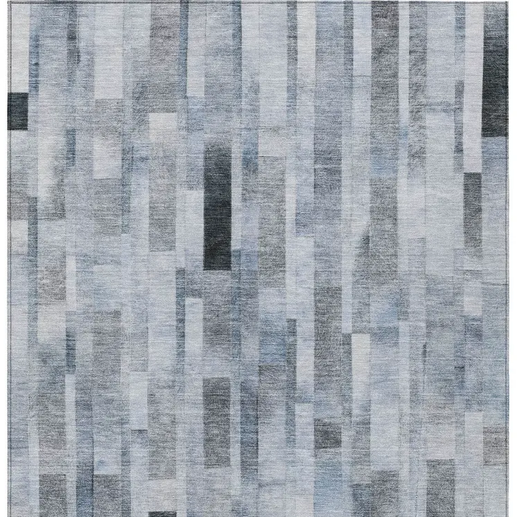 10' X 14' Blue And Gray Striped Washable Indoor Outdoor Area Rug