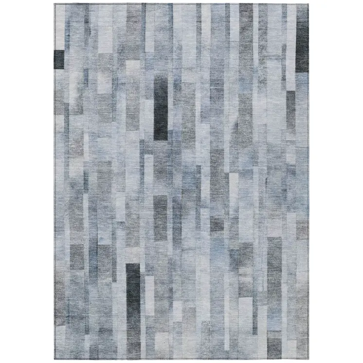 10' X 14' Blue And Gray Striped Washable Indoor Outdoor Area Rug