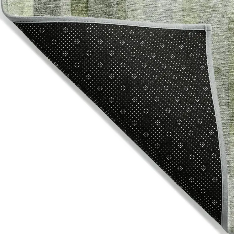 3' X 5' Green And Gray Striped Washable Indoor Outdoor Area Rug