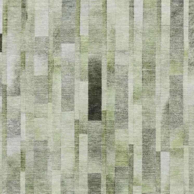 5' X 8' Green And Gray Striped Washable Indoor Outdoor Area Rug