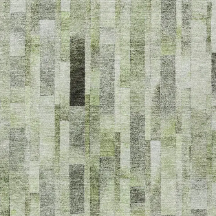 10' X 14' Green And Gray Striped Washable Indoor Outdoor Area Rug