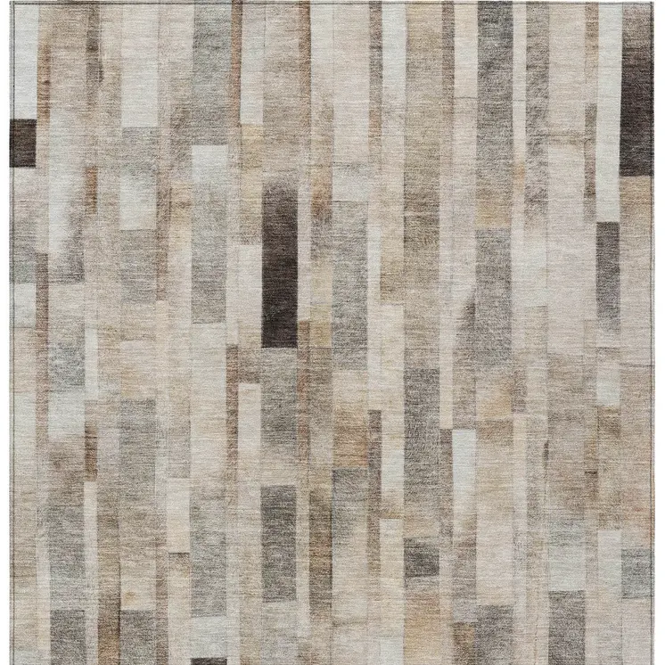 5' X 8' Taupe And Gray Striped Washable Indoor Outdoor Area Rug