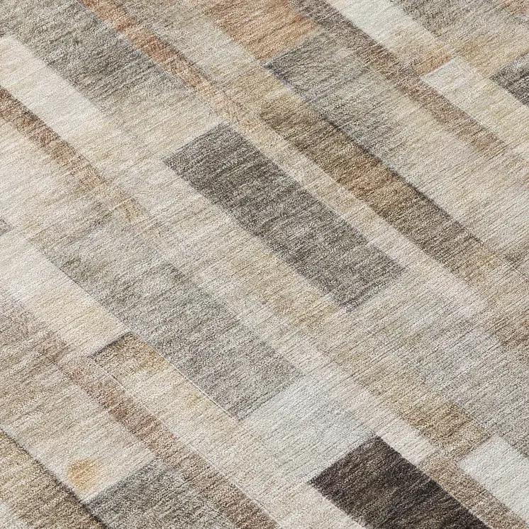 8' Taupe And Gray Round Striped Washable Indoor Outdoor Area Rug