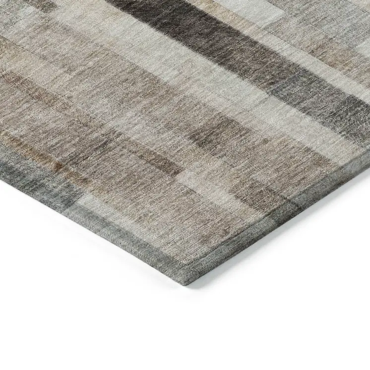 8' X 10' Taupe And Gray Striped Washable Indoor Outdoor Area Rug