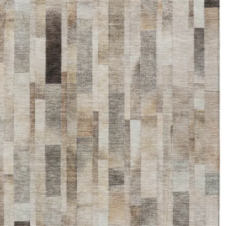 9' X 12' Taupe And Gray Striped Washable Indoor Outdoor Area Rug