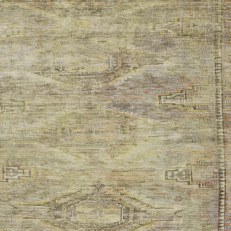 3' X 5' Artichoke Green And Taupe Aztec Washable Indoor Outdoor Area Rug