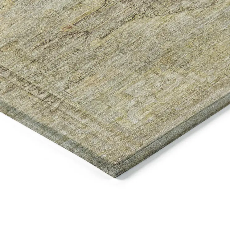 5' X 8' Artichoke Green And Taupe Aztec Washable Indoor Outdoor Area Rug