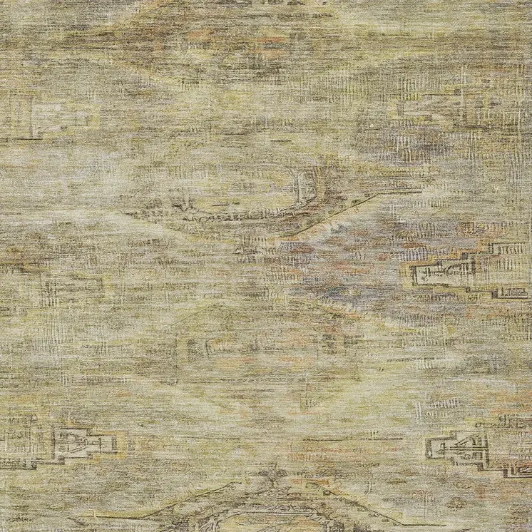 5' X 8' Artichoke Green And Taupe Aztec Washable Indoor Outdoor Area Rug