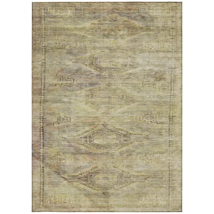 8' X 10' Artichoke Green And Taupe Aztec Washable Indoor Outdoor Area Rug