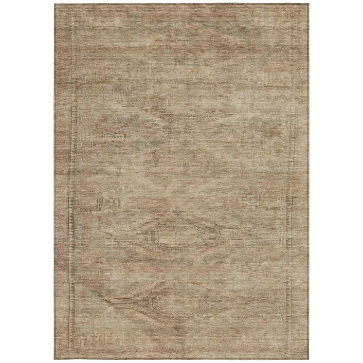 5' X 8' Beige And Taupe Aztec Washable Indoor Outdoor Area Rug