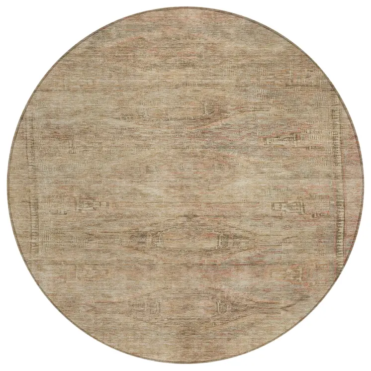 8' Beige And Taupe Round Aztec Washable Indoor Outdoor Area Rug