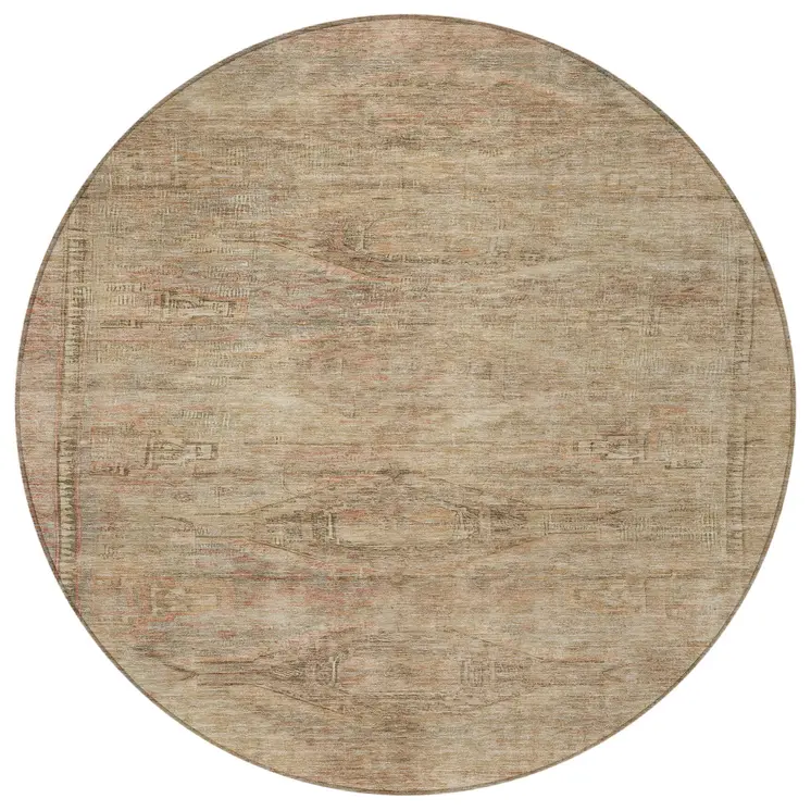 8' Beige And Taupe Round Aztec Washable Indoor Outdoor Area Rug