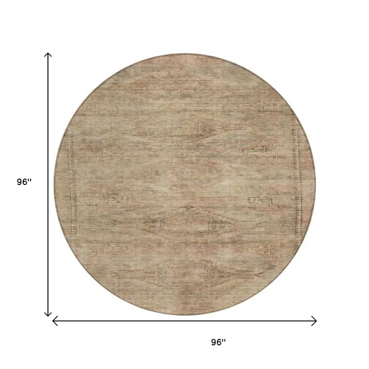 8' Beige And Taupe Round Aztec Washable Indoor Outdoor Area Rug