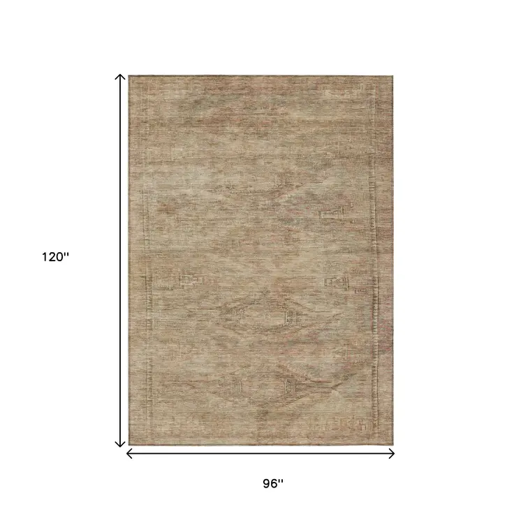 8' X 10' Beige And Taupe Aztec Washable Indoor Outdoor Area Rug