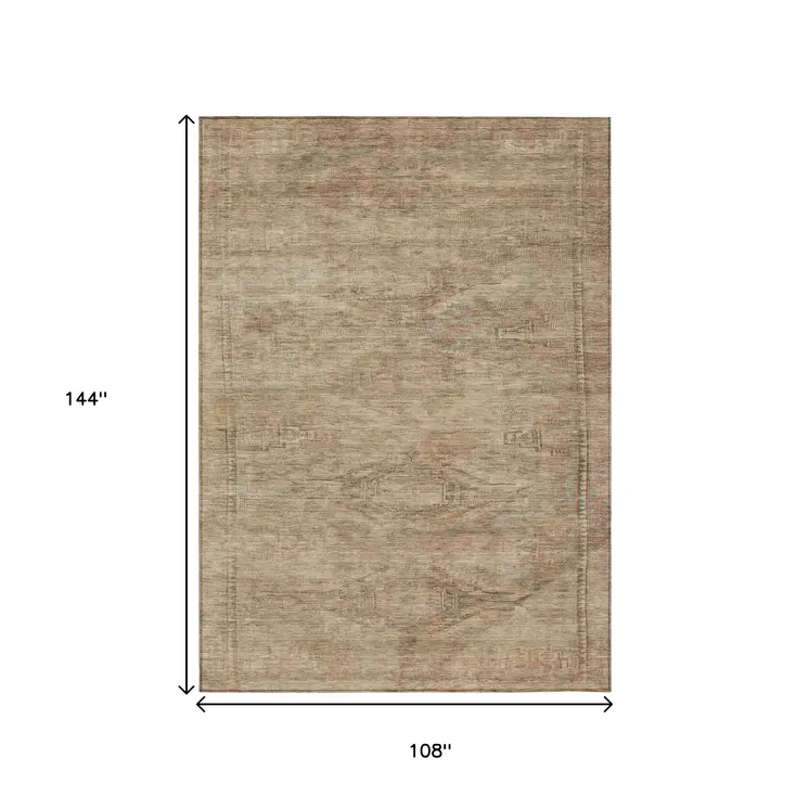9' X 12' Beige And Taupe Aztec Washable Indoor Outdoor Area Rug