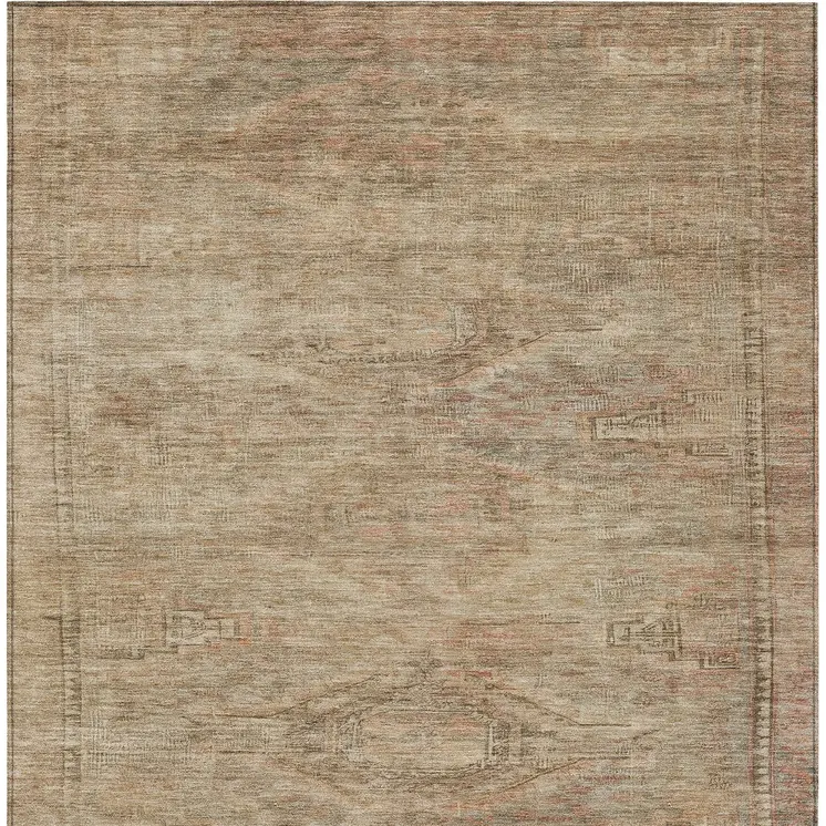 10' X 14' Beige And Taupe Aztec Washable Indoor Outdoor Area Rug