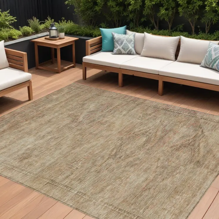 10' X 14' Beige And Taupe Aztec Washable Indoor Outdoor Area Rug