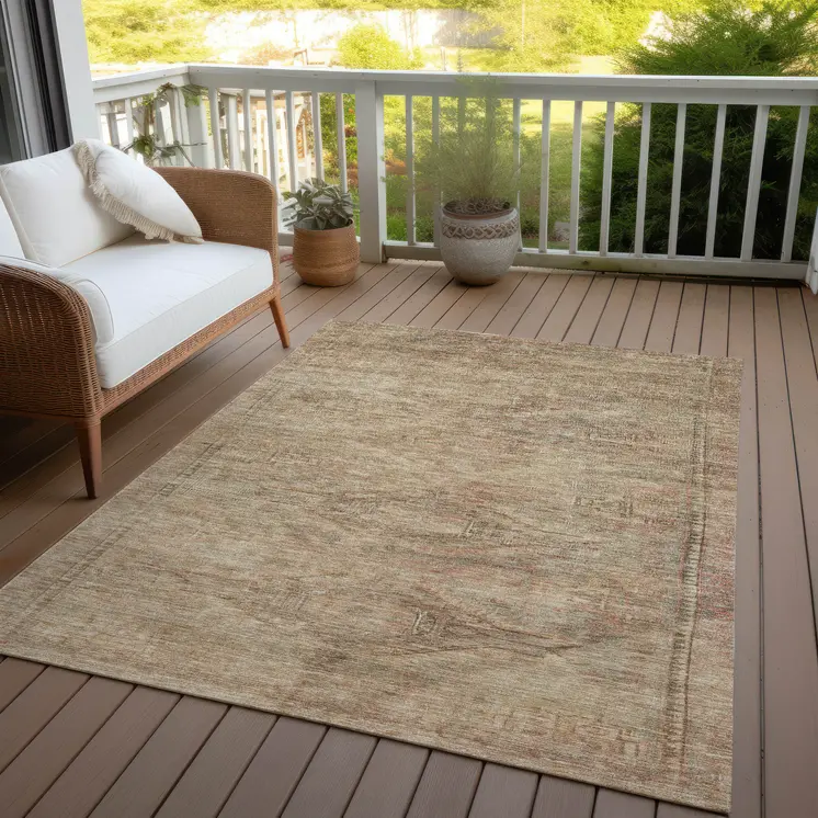 10' X 14' Beige And Taupe Aztec Washable Indoor Outdoor Area Rug