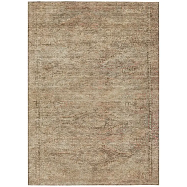 10' X 14' Beige And Taupe Aztec Washable Indoor Outdoor Area Rug