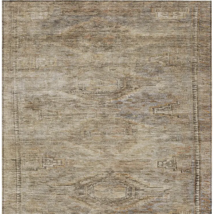 3' X 5' Brown And Taupe Aztec Washable Indoor Outdoor Area Rug