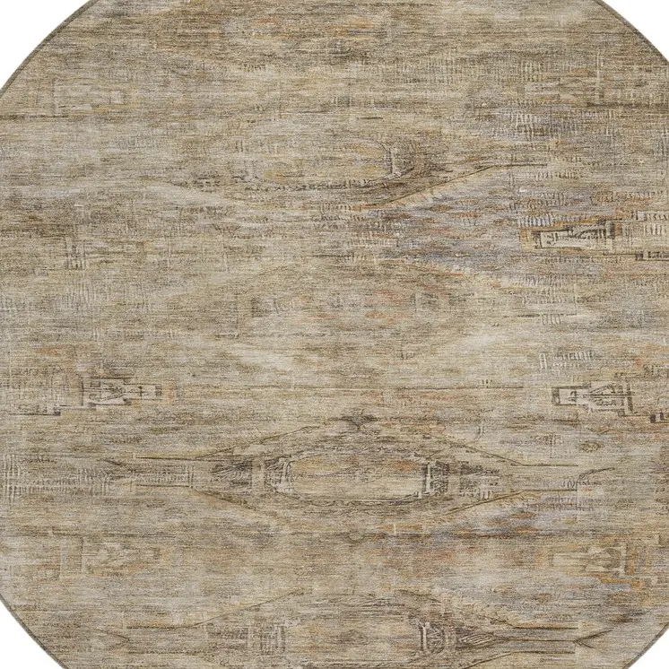 8' Brown And Taupe Round Aztec Washable Indoor Outdoor Area Rug