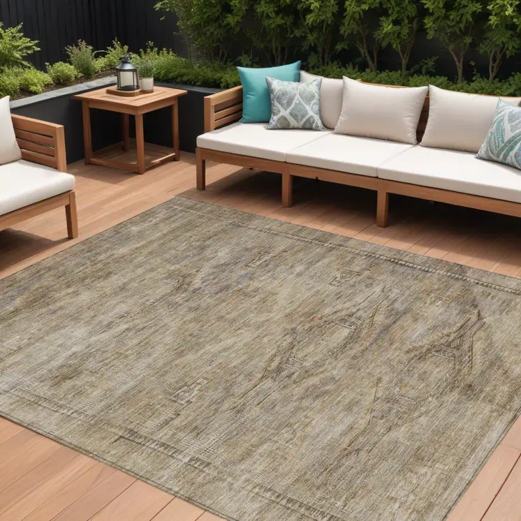 8' X 10' Brown And Taupe Aztec Washable Indoor Outdoor Area Rug