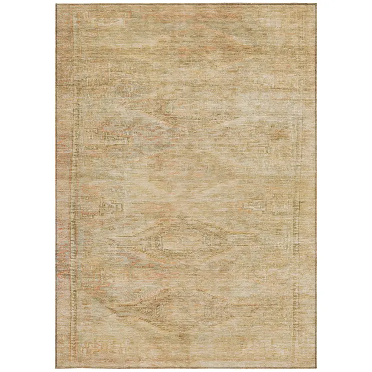 3' X 5' Linen And Wheat Aztec Washable Indoor Outdoor Area Rug