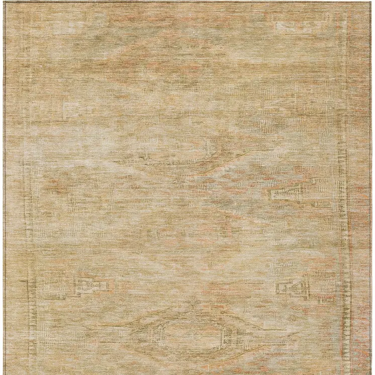 3' X 5' Linen And Wheat Aztec Washable Indoor Outdoor Area Rug
