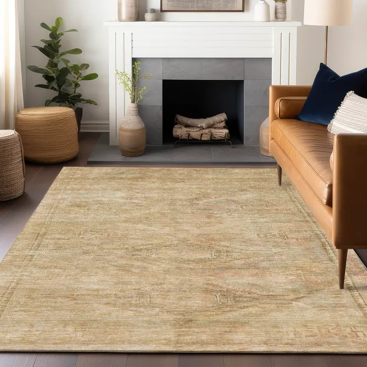 3' X 5' Linen And Wheat Aztec Washable Indoor Outdoor Area Rug