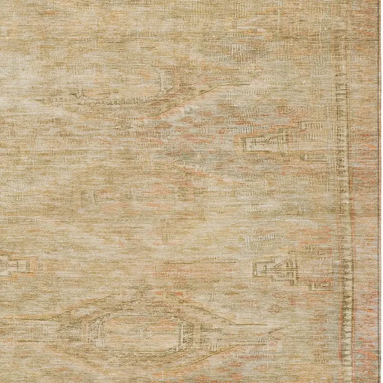 5' X 8' Linen And Wheat Aztec Washable Indoor Outdoor Area Rug