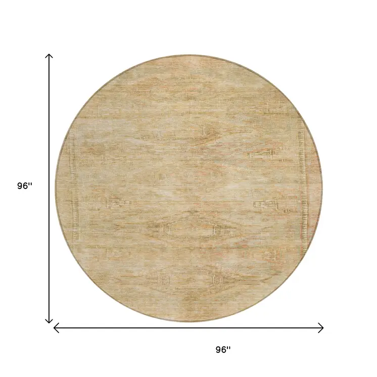 8' Linen And Wheat Round Aztec Washable Indoor Outdoor Area Rug